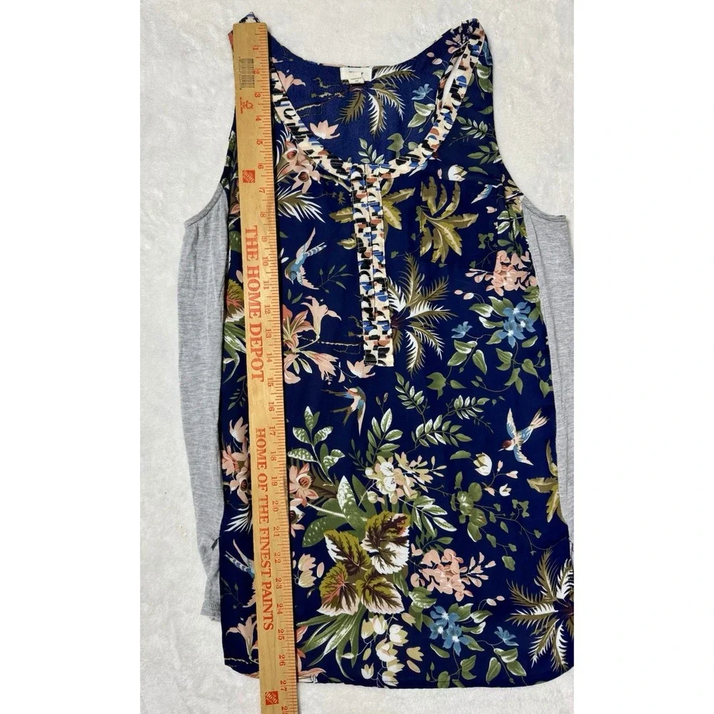 Tiny Anthropologie Zuma Navy Blue Gray Bird Floral Print Tank Top Blouse Size XS